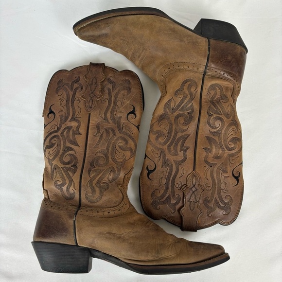 Justin McKayla Boots Embossed Leather Pointed Toe Western Boot Brown Size 9 - Picture 9 of 16